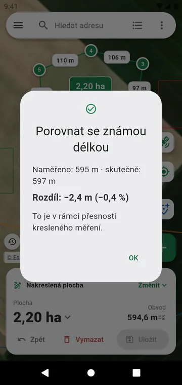 Kontrola přesnosti podle známé délky