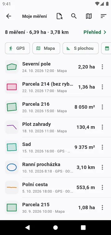 Moje měření s filtry, součty a exporty