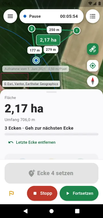 Ecke für Ecke: die Fläche aus gemittelten GPS-Ecken