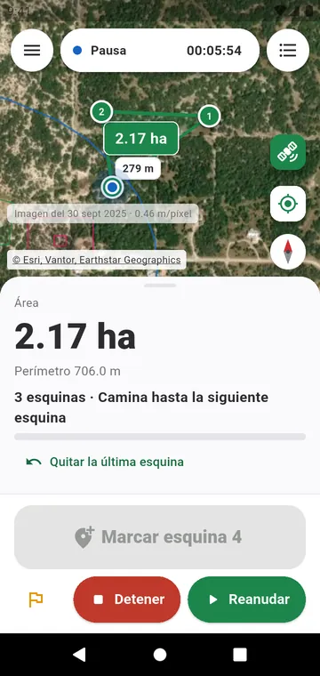 Esquina por esquina: el área a partir de esquinas GPS promediadas
