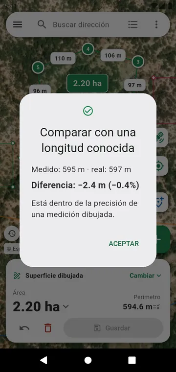 Comprobar la precisión con una longitud conocida