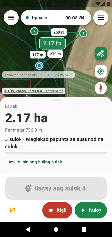 Sulok-sulok: ang lawak mula sa mga ina-average na sulok sa GPS