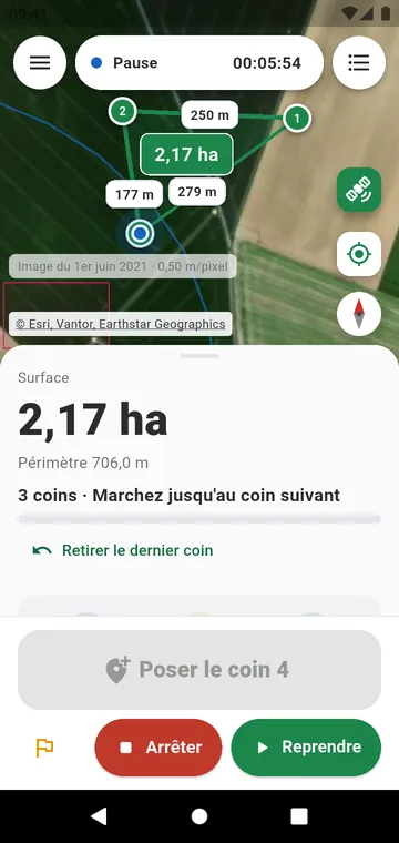 Coin par coin : la surface à partir de coins GPS moyennés
