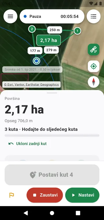 Kut po kut: površina iz usrednjenih GPS kutova