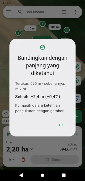 Memeriksa akurasi dengan panjang yang diketahui