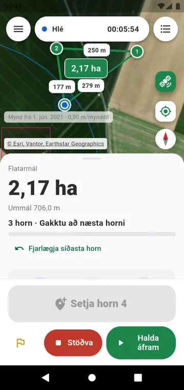 Horn fyrir horn: flatarmálið út frá meðaltöluðum GPS-hornum