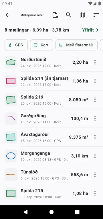 Mælingarnar mínar, með síum, samtölum og útflutningi