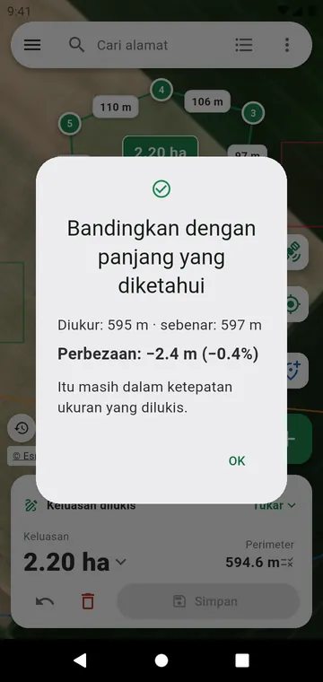 Menyemak ketepatan dengan panjang yang diketahui