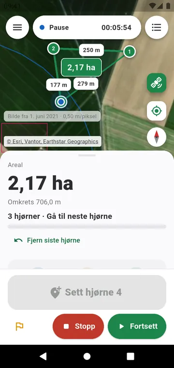 Hjørne for hjørne: arealet ut fra GPS-hjørner med gjennomsnitt
