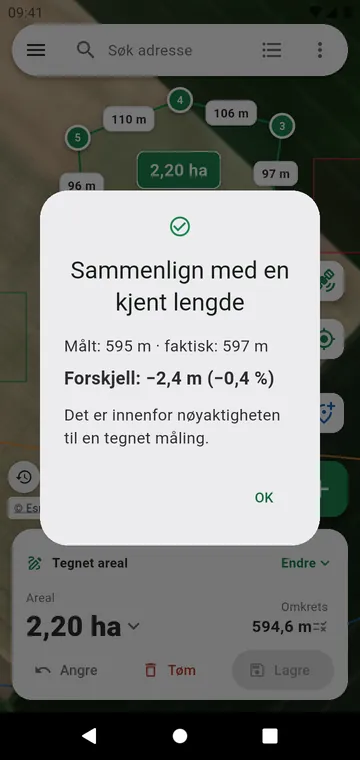 Kontroll av nøyaktigheten mot en kjent lengde