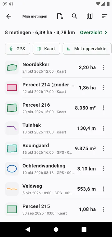 Mijn metingen, met filters, totalen en exports