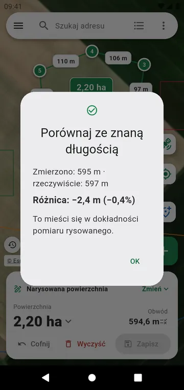 Sprawdzanie dokładności ze znaną długością