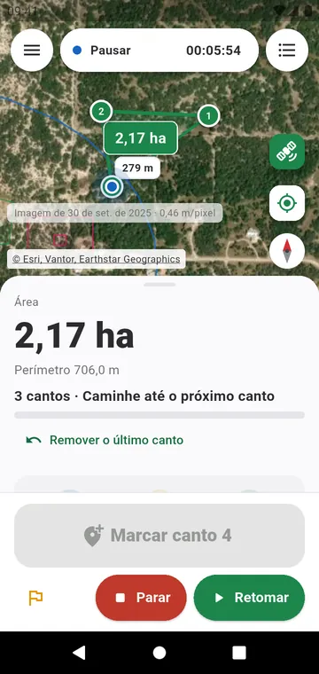 Canto a canto: a área a partir de cantos GPS com média