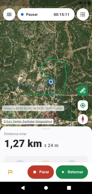 Medição a pé: distância ao vivo com a margem de erro