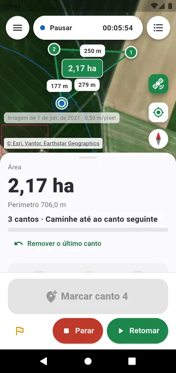 Canto a canto: a área a partir de cantos GPS em média