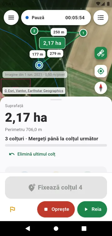 Colț cu colț: suprafața din colțuri GPS mediate