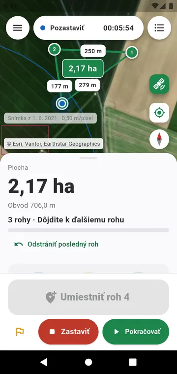 Roh po rohu: plocha zo spriemerovaných rohov GPS