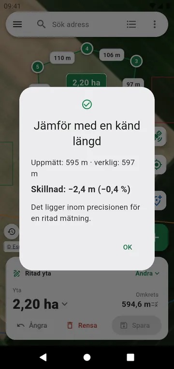 Kontrollera noggrannheten mot en längd du känner till