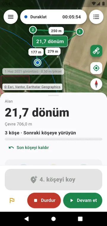 Köşe köşe: ortalaması alınmış GPS köşelerinden alan