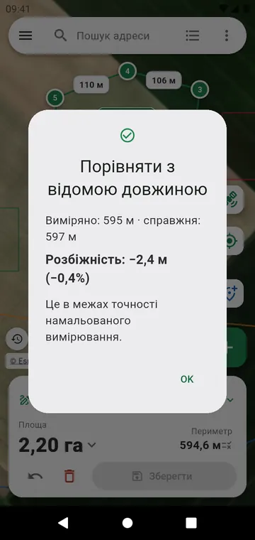 Перевірка точності за відомою довжиною